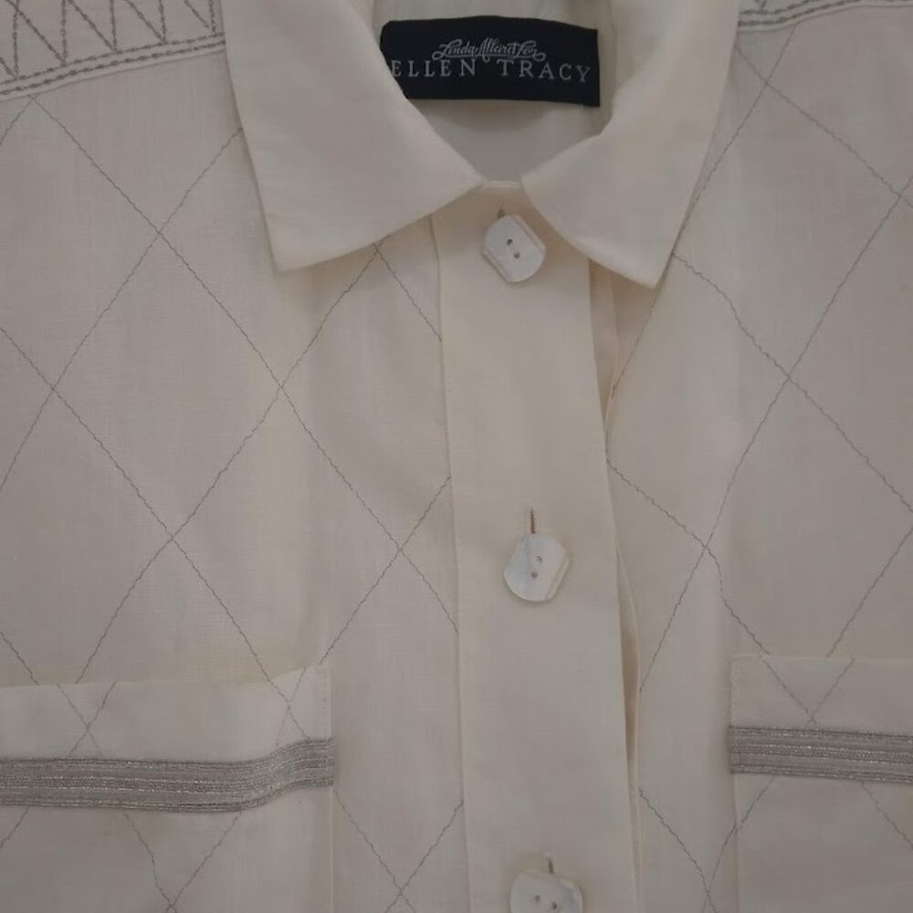 Vintage 80's Ellen Tracy size 12 ivory/cream linen suit jacket - Picture 6 of 16